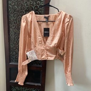 Peach Pink Satin Buckle Blouse NWT